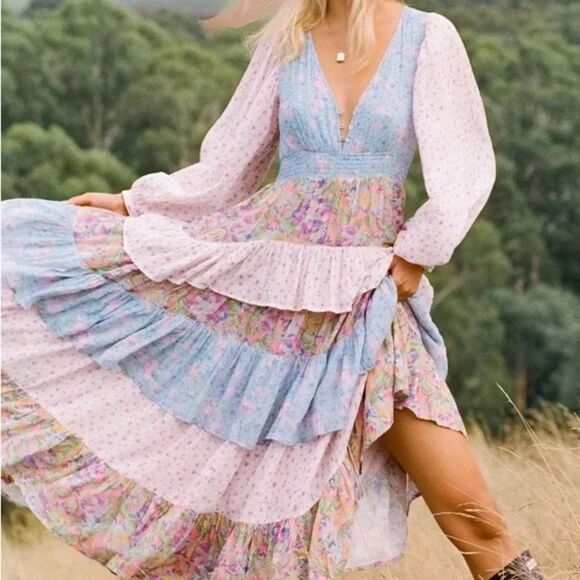 Spell Dolly Ra-Ra Gown in Patchwork Size L NWT - Picture 1 of 5